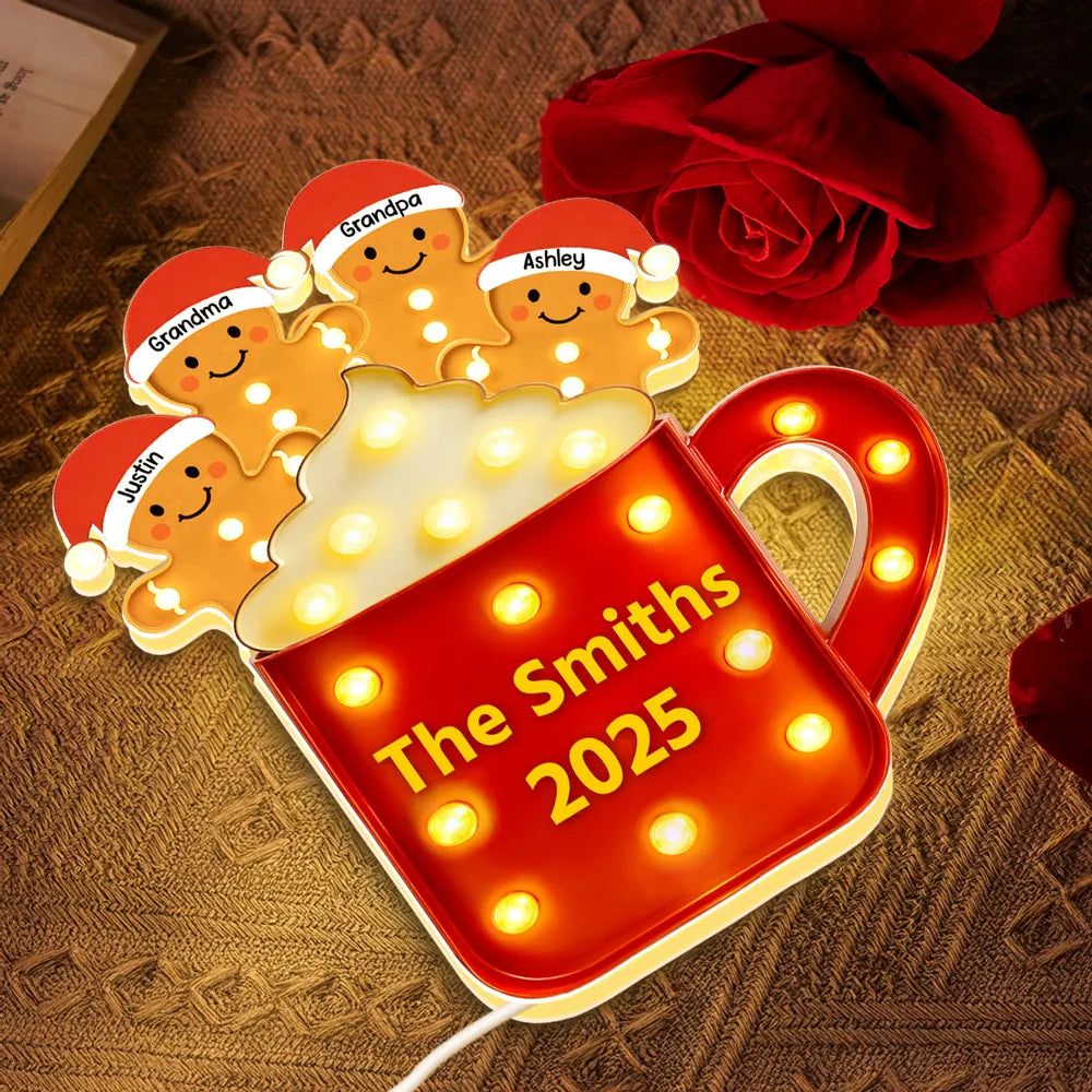 Personalized Family Christmas Light-Up Mug Sign - Festive Holiday Decor Plaque MagicInPrints
