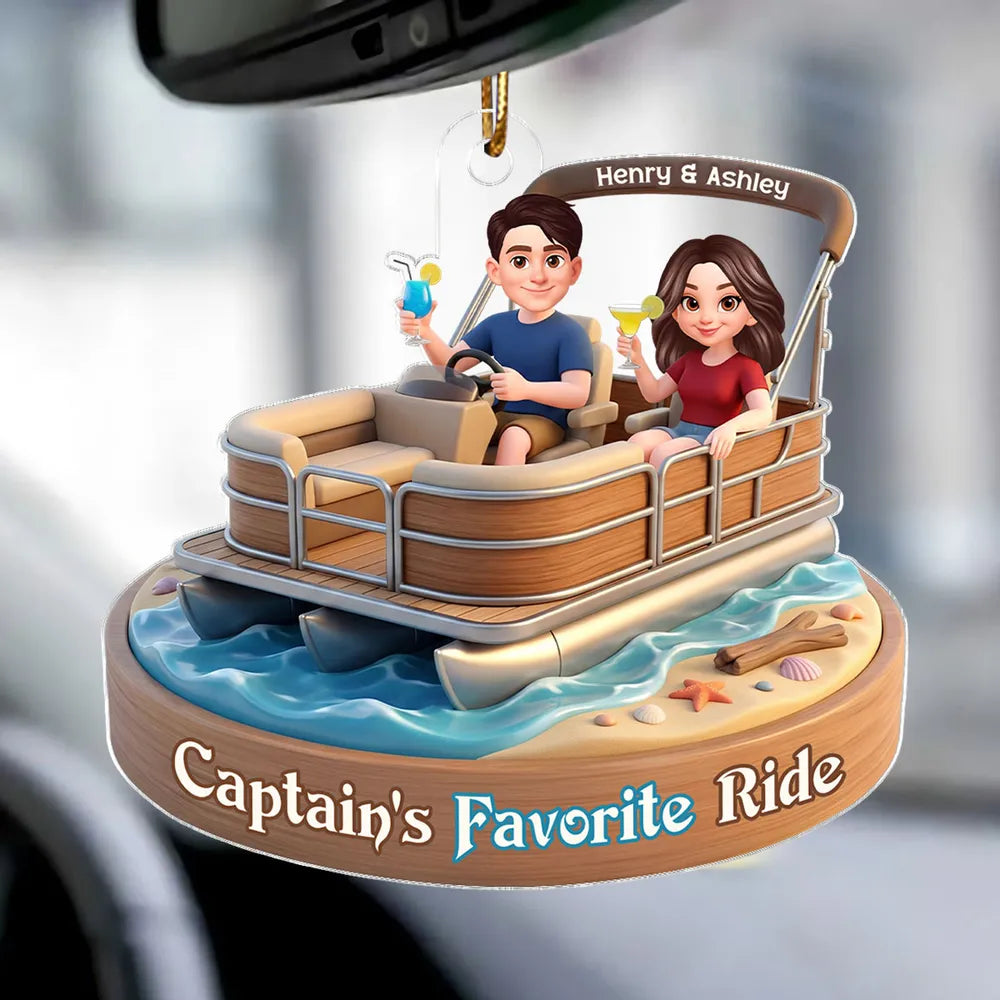 Personalized Boat Couple Car Ornament for Travelers - Vacation Souvenir Car Hanger MagicInPrints