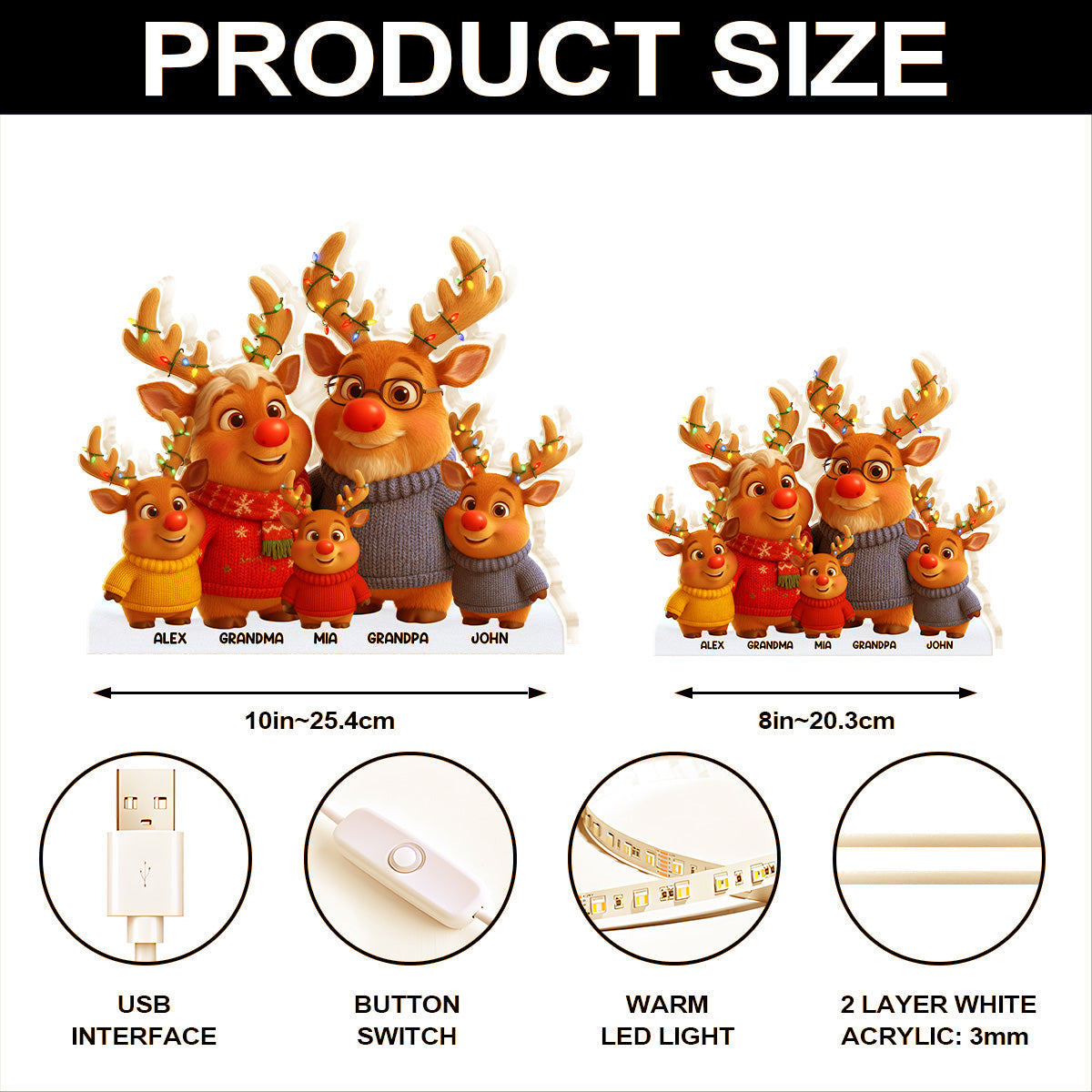 Custom Family Reindeer Figurine Set with Names - Christmas Decor Plaque MagicInPrints