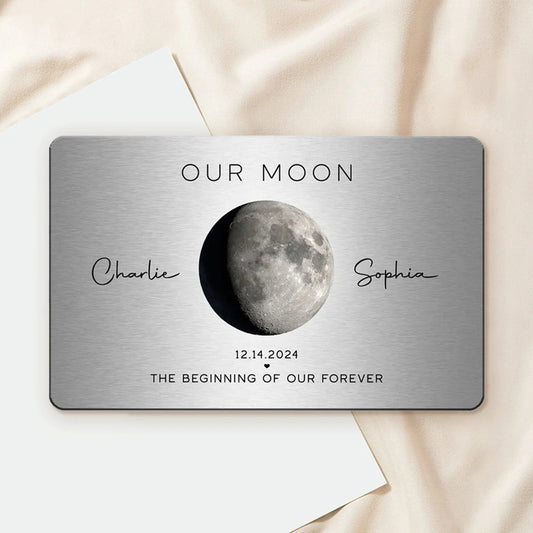 Personalized Moon Phase Metal Print for Couples - Anniversary Gift Wallet Card MagicInPrints