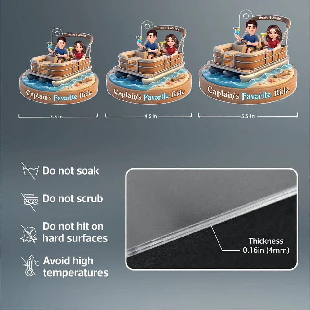 Personalized Boat Couple Car Ornament for Travelers - Vacation Souvenir Car Hanger MagicInPrints