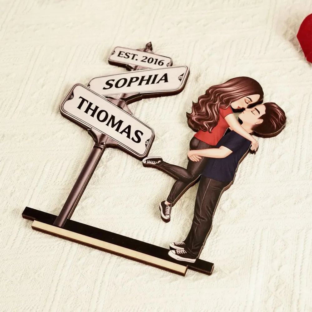 Personalized Couple Figurine with Street Sign - Romantic Gift for Anniversaries Plaque MagicInPrints
