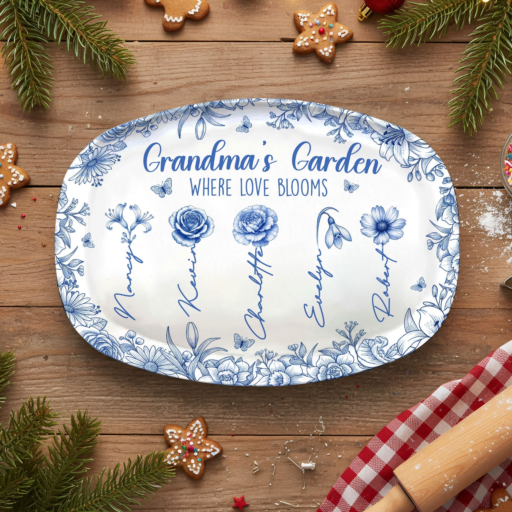 “Grandma's Garden: Where Love Blooms” - Personalized Birth Month Flowers Plate - Custom Gift for Grandma Plates MagicInPrints