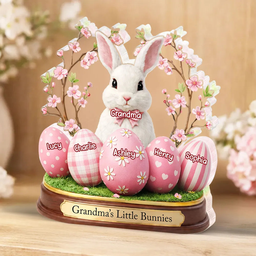 Personalized Easter Bunny Figurine for Grandma - Custom Names Display Plaque MagicInPrints