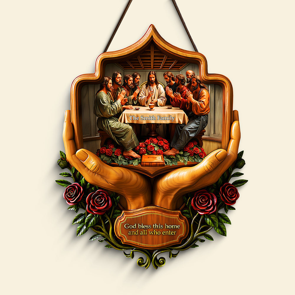 God Bless This Home - Personalized Christian Family Wood Sign Wood Sign PopCulturePrints