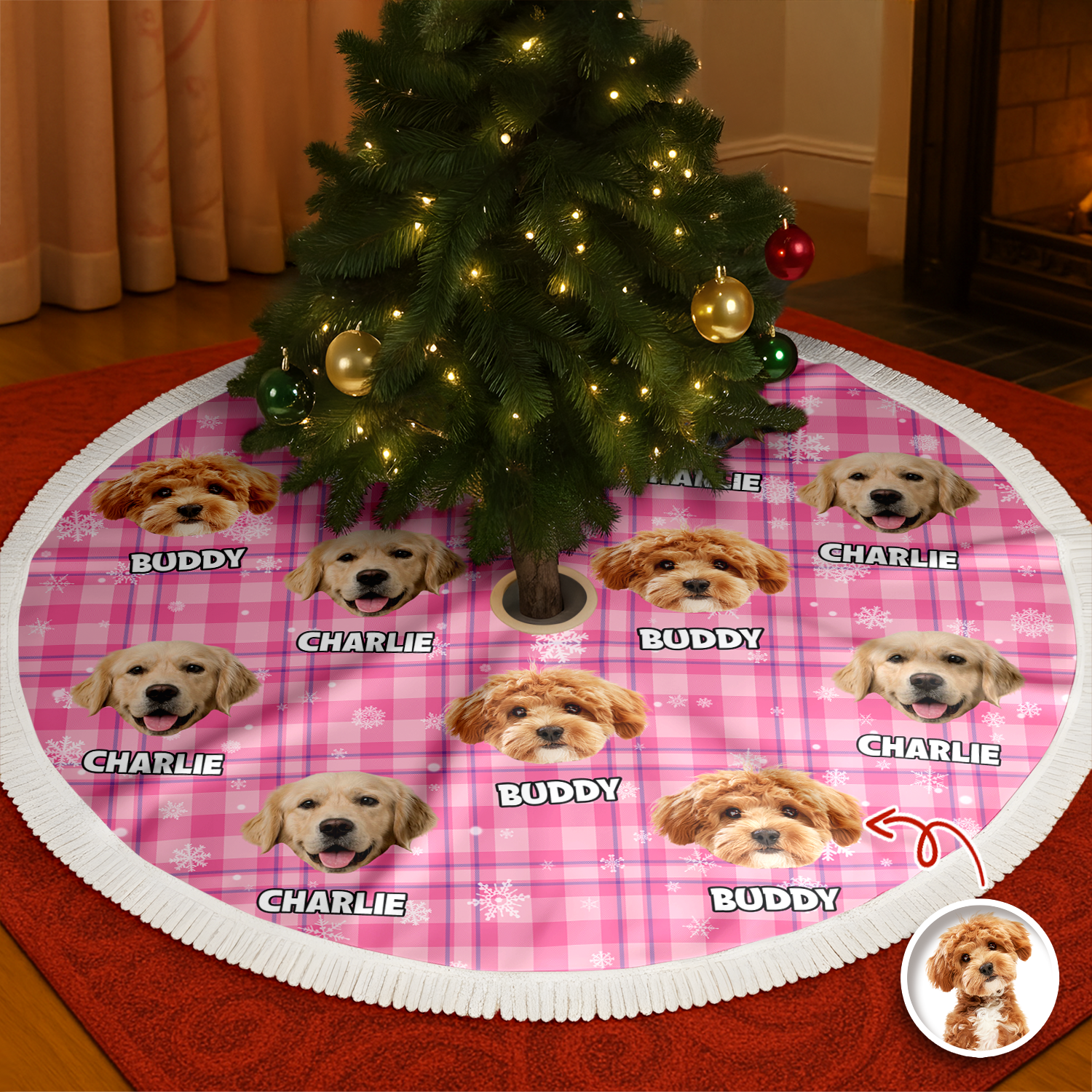 Custom Dog Photo Christmas Tree Skirt for Pet Lovers - Holiday Decor Doormat MagicInPrints