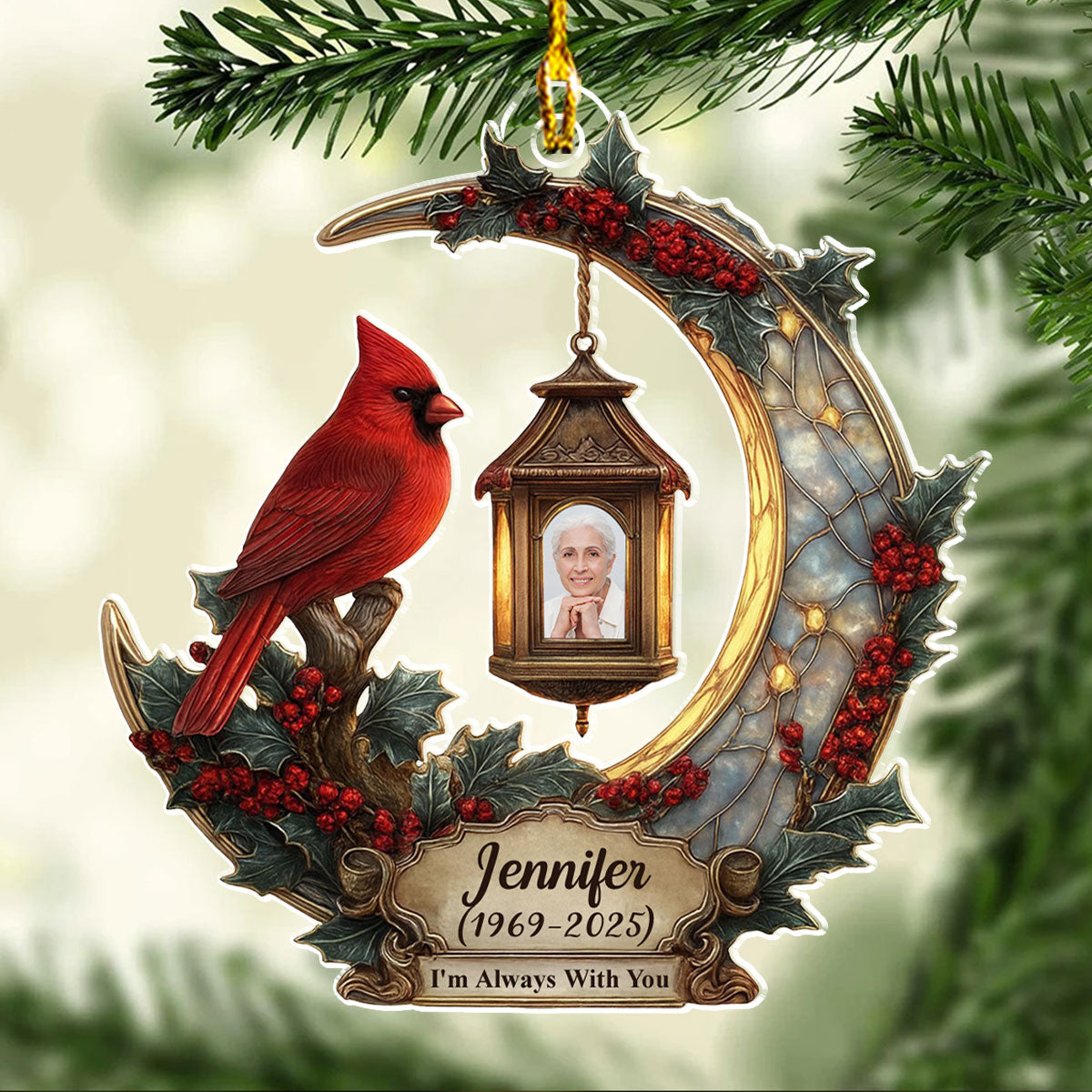Personalized Memorial Ornament for Loved Ones - Cardinal Design with Photo Frame Ornament MagicInPrints