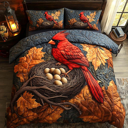 Cherish Every Moment – Personalized Fall Cardinal 3-Piece Quilted Bedding Set – Gift for Nature Lovers Quilted Bedding Set V2 MagicInPrints