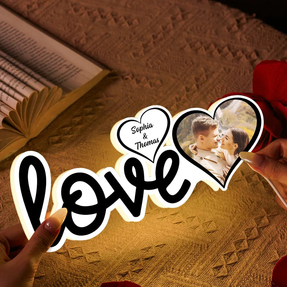 Personalized LED Love Sign for Couples with Photo and Names - Romantic Home Decor Gift Plaque MagicInPrints