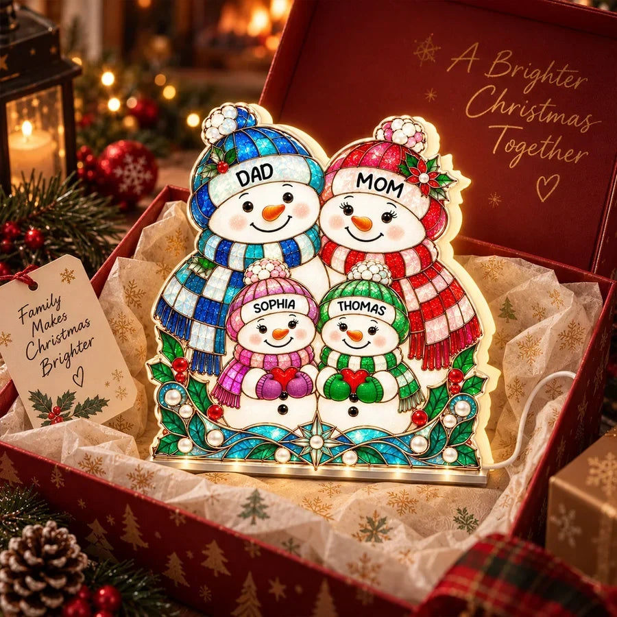 Personalized Snowman Family Acrylic Light Box Gift for Grandparents