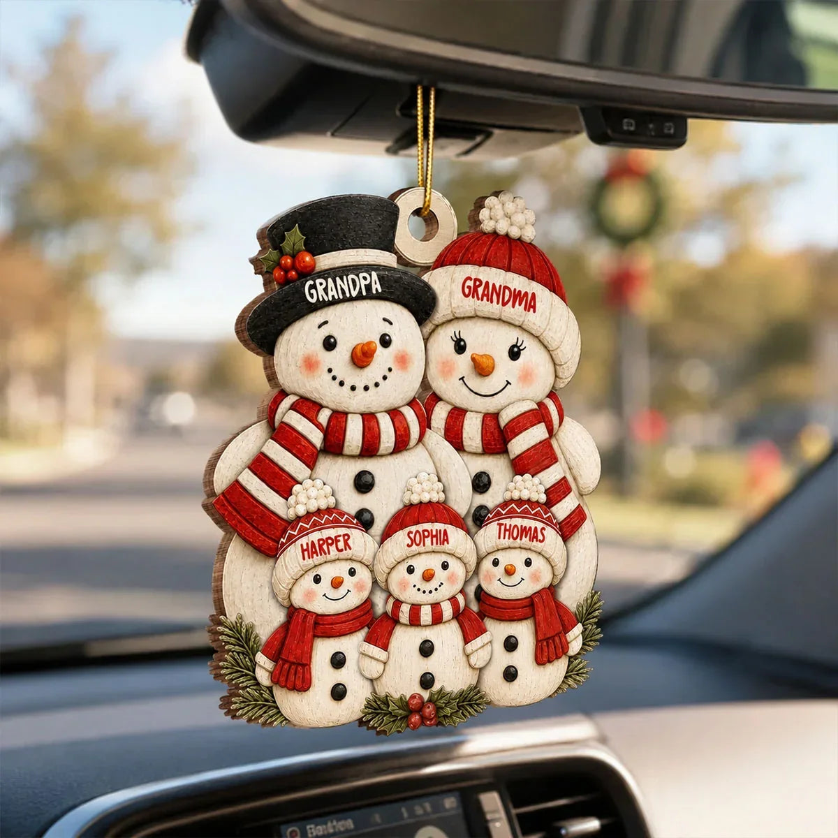 Personalized Wooden Snowman Ornament for Grandparents Family Gift