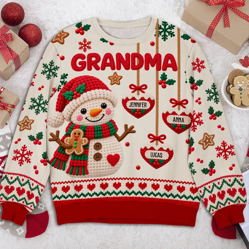 Personalized Sweatshirt with Snowman & Gingerbread for Grandma - Unique Christmas Gift