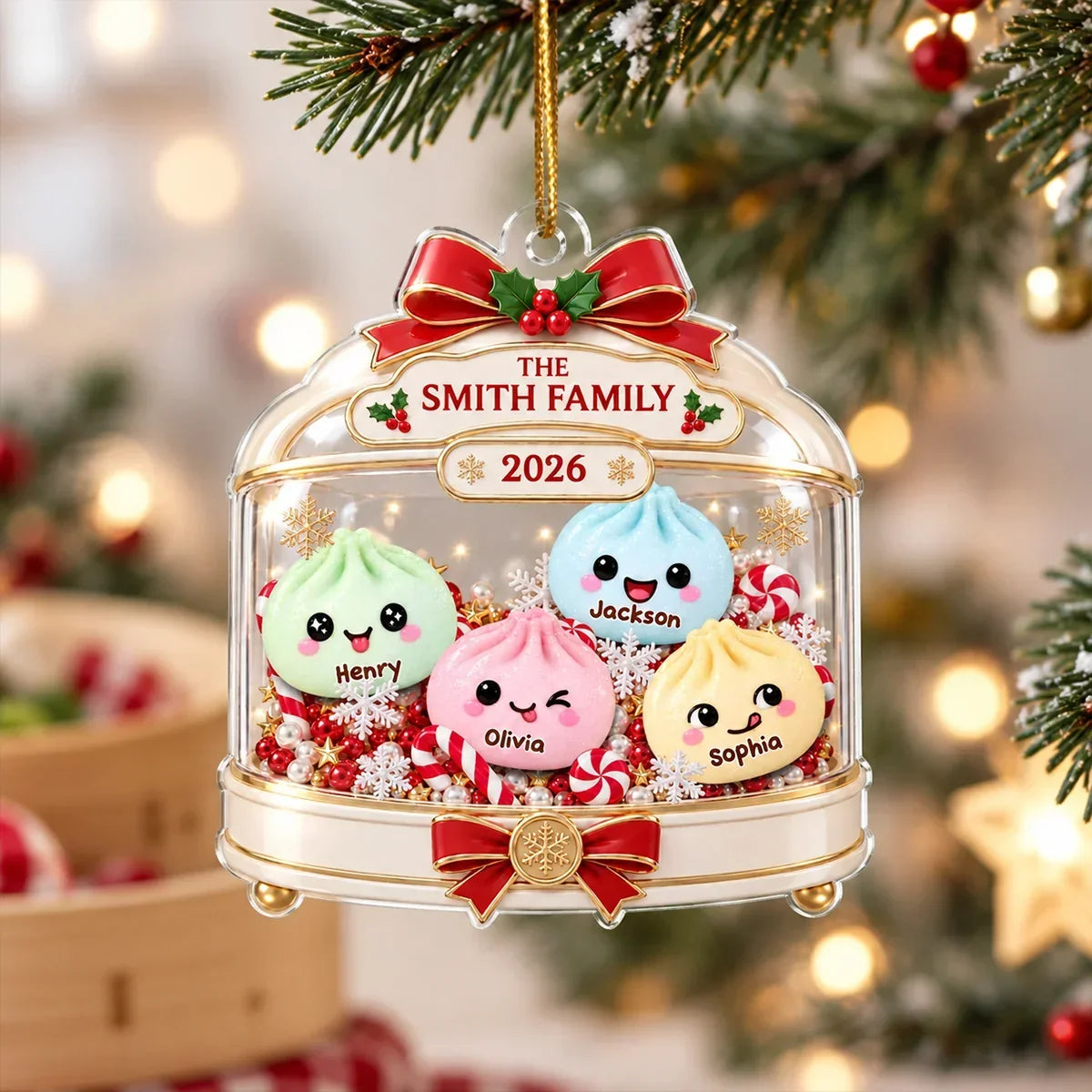 Personalized Dumpling Family Acrylic Ornament Custom Gift for Christmas