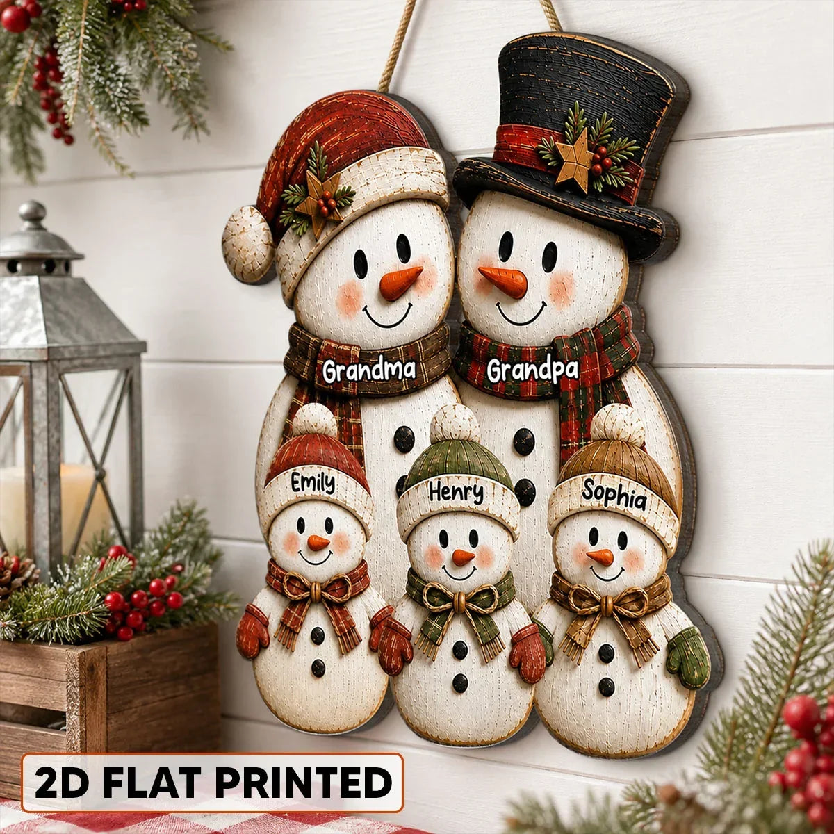 Personalized Wooden Sign Snowman Family Gift for Grandma & Grandpa