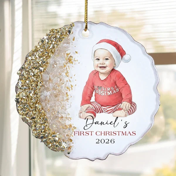 Personalized Baby Watercolor Portrait Ornament for New Parents Christmas Gift