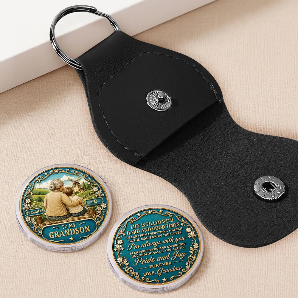 Personalized Pocket Hug Keychain for Granddaughter Teal Gold Gift