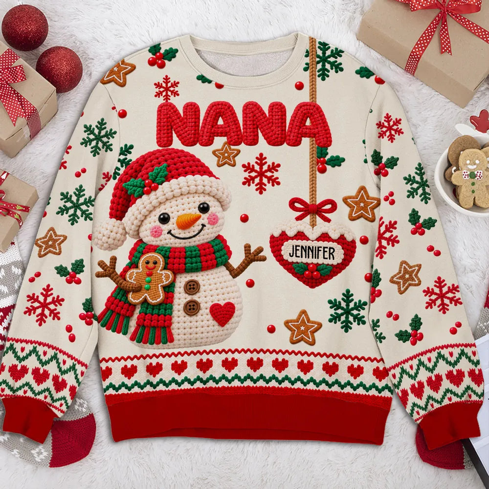 Personalized Sweatshirt with Snowman & Gingerbread for Grandma - Unique Christmas Gift
