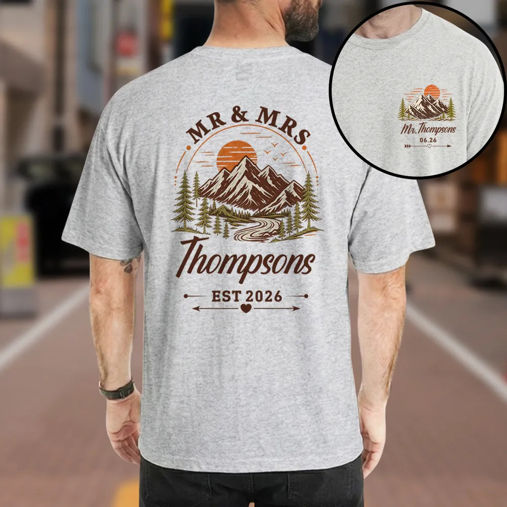 Personalized Mountain Sunset Tee Custom Couple Gift for Wedding