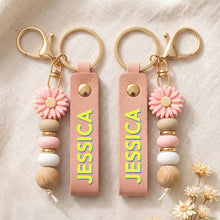 Load image into Gallery viewer, Personalized PU Leather Daisy Keychain Gift for Daughter, Teacher, Mom
