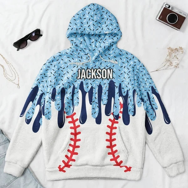 Personalized Youth Flannel Hoodie Custom Baseball Drip Art Gift