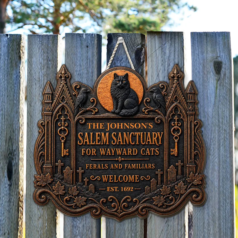 Personalized Haunted House Wooden Sign for Cat Lovers Gift
