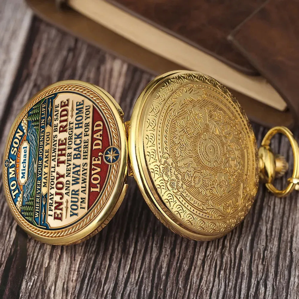 Personalized Pocket Watch with Mountain Quote Gift for Son