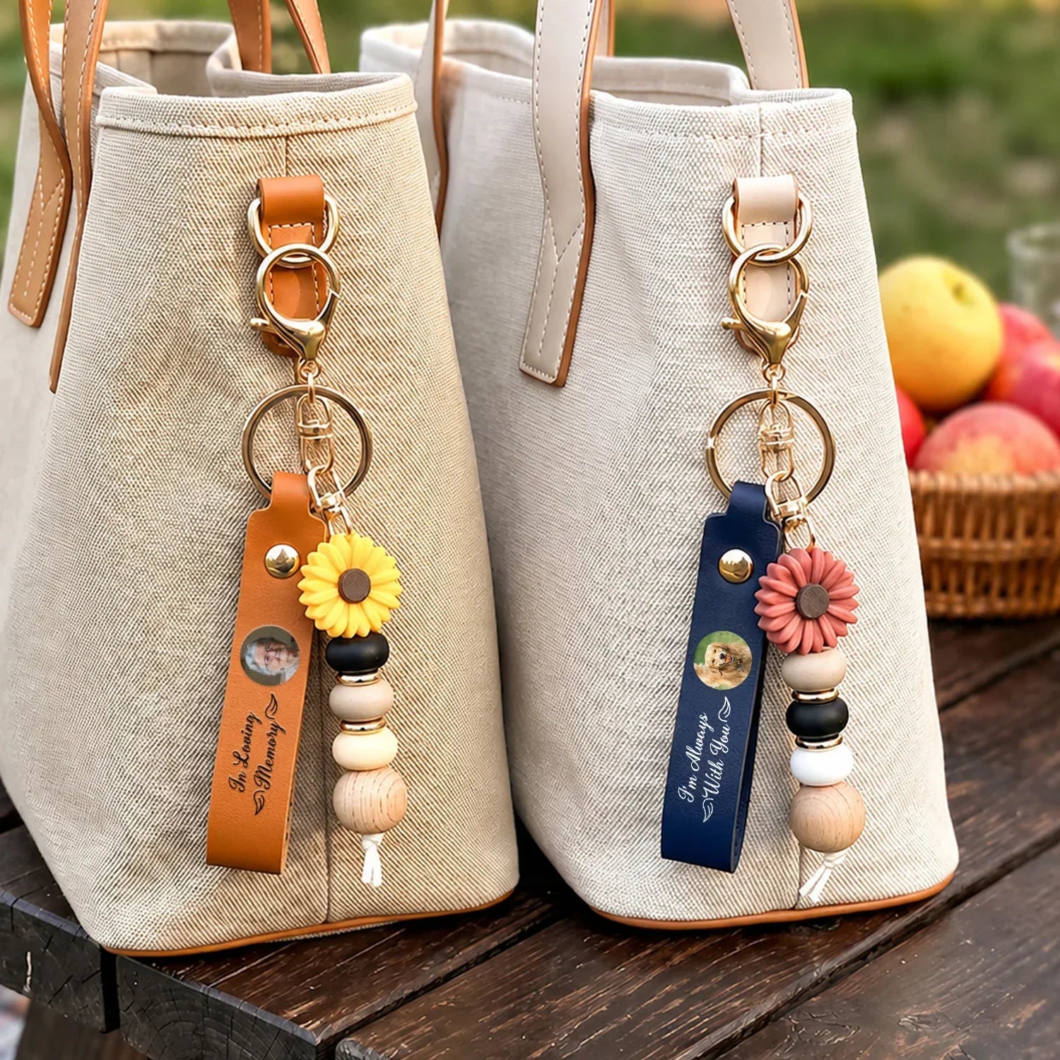Personalized PU Leather Daisy Keychain In Loving Memory Gift for Family