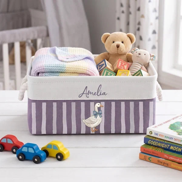 Personalized Cotton Linen Rope Basket Cute Animal Nursery Organizer Gift for New Parents