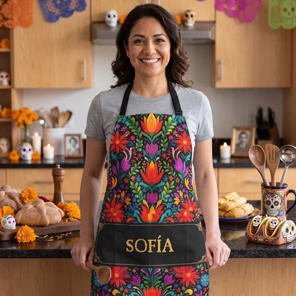 Personalized Waterproof Apron Vibrant Mexican Floral Gift for Mom
