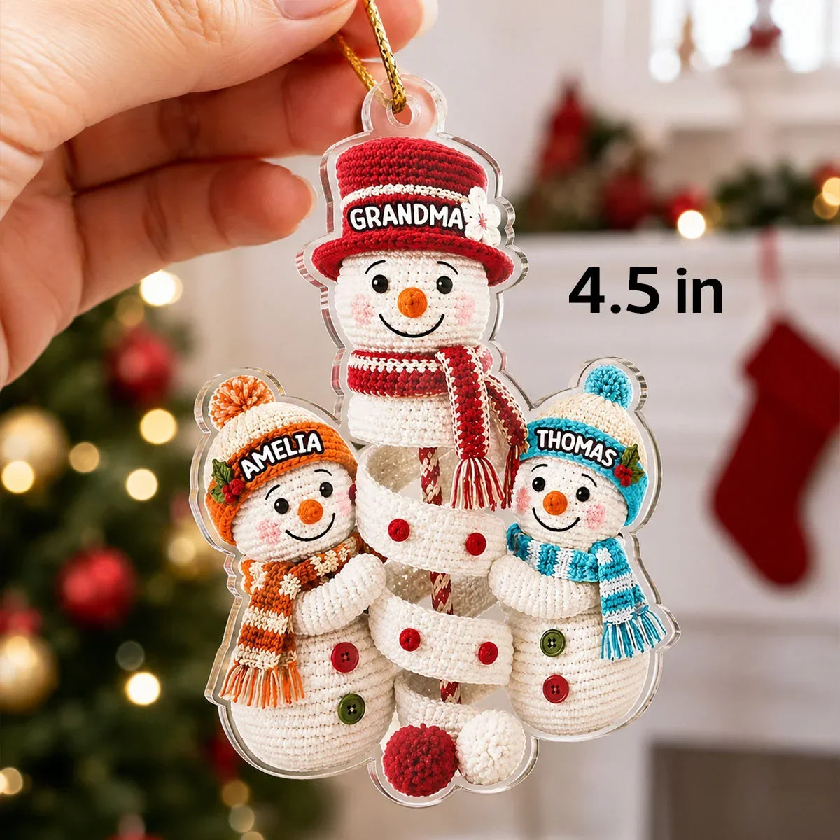 Personalized Acrylic Ornament Snowman Family Scene Gift for Grandma