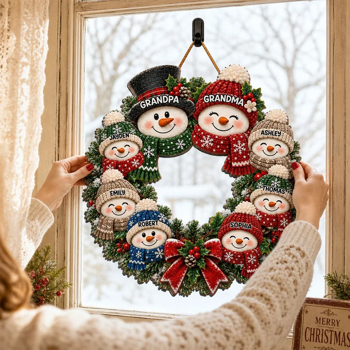 Custom Snowman Family Wooden Sign Unique Gift for Grandparents