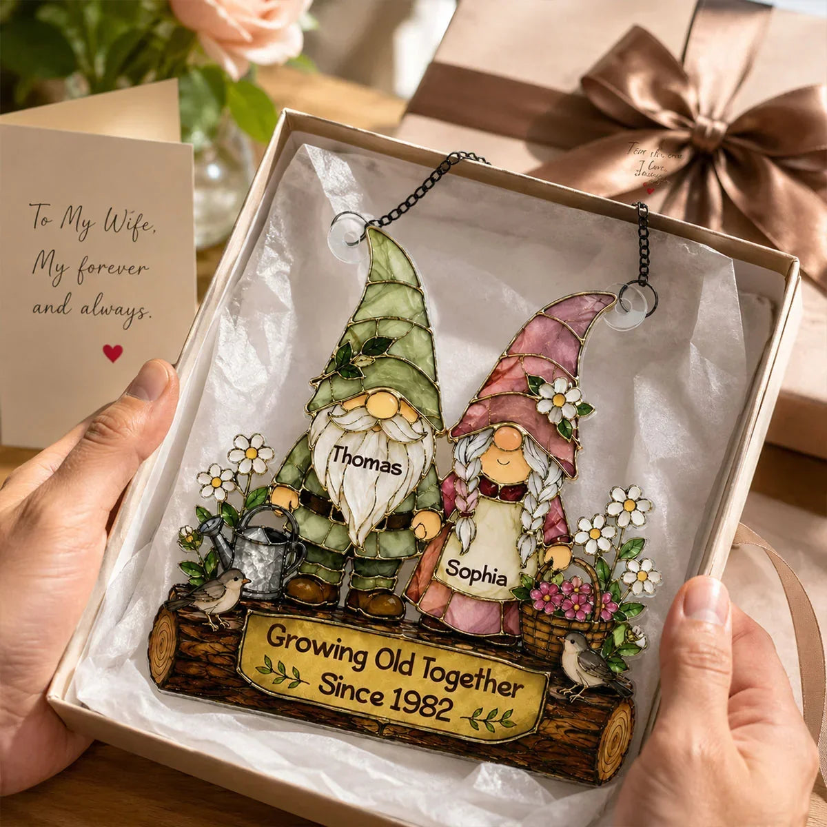 Personalized Acrylic Suncatcher Ornament Gnome Couple Gift for Anniversary