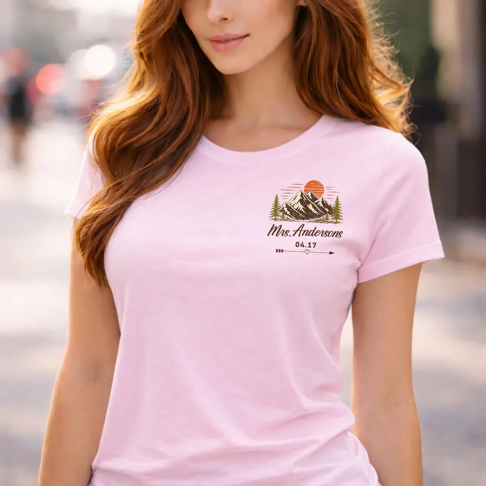 Personalized Mountain Sunset Tee Custom Couple Gift for Wedding