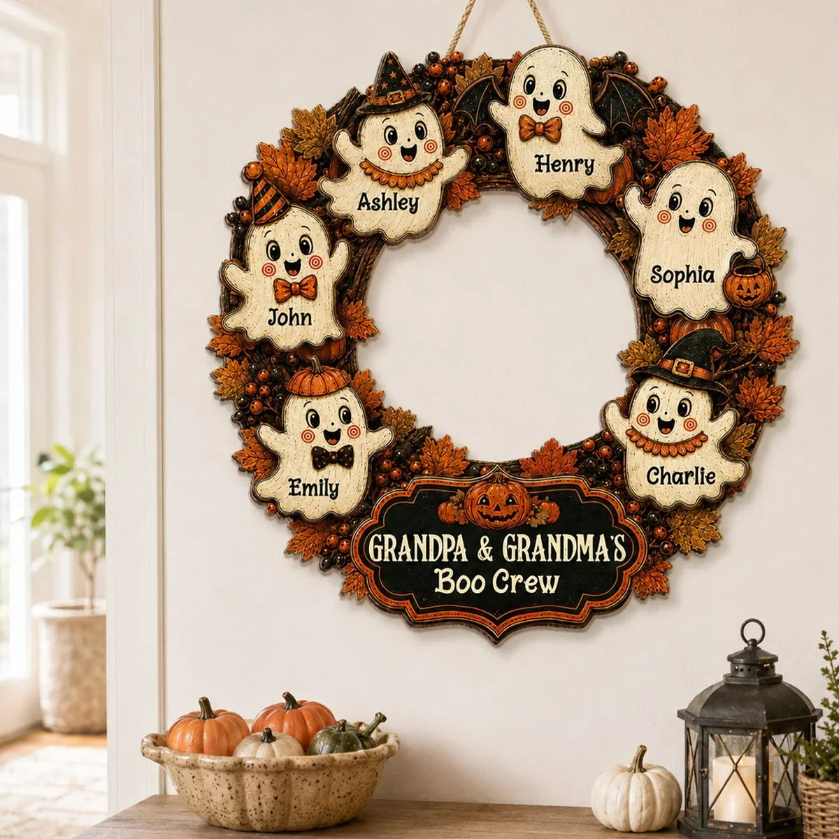Personalized Wooden Halloween Sign Cute Ghost Decor Gift for Grandma & Grandpa