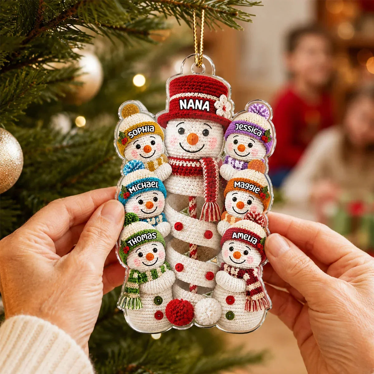 Personalized Acrylic Ornament Snowman Family Scene Gift for Grandma