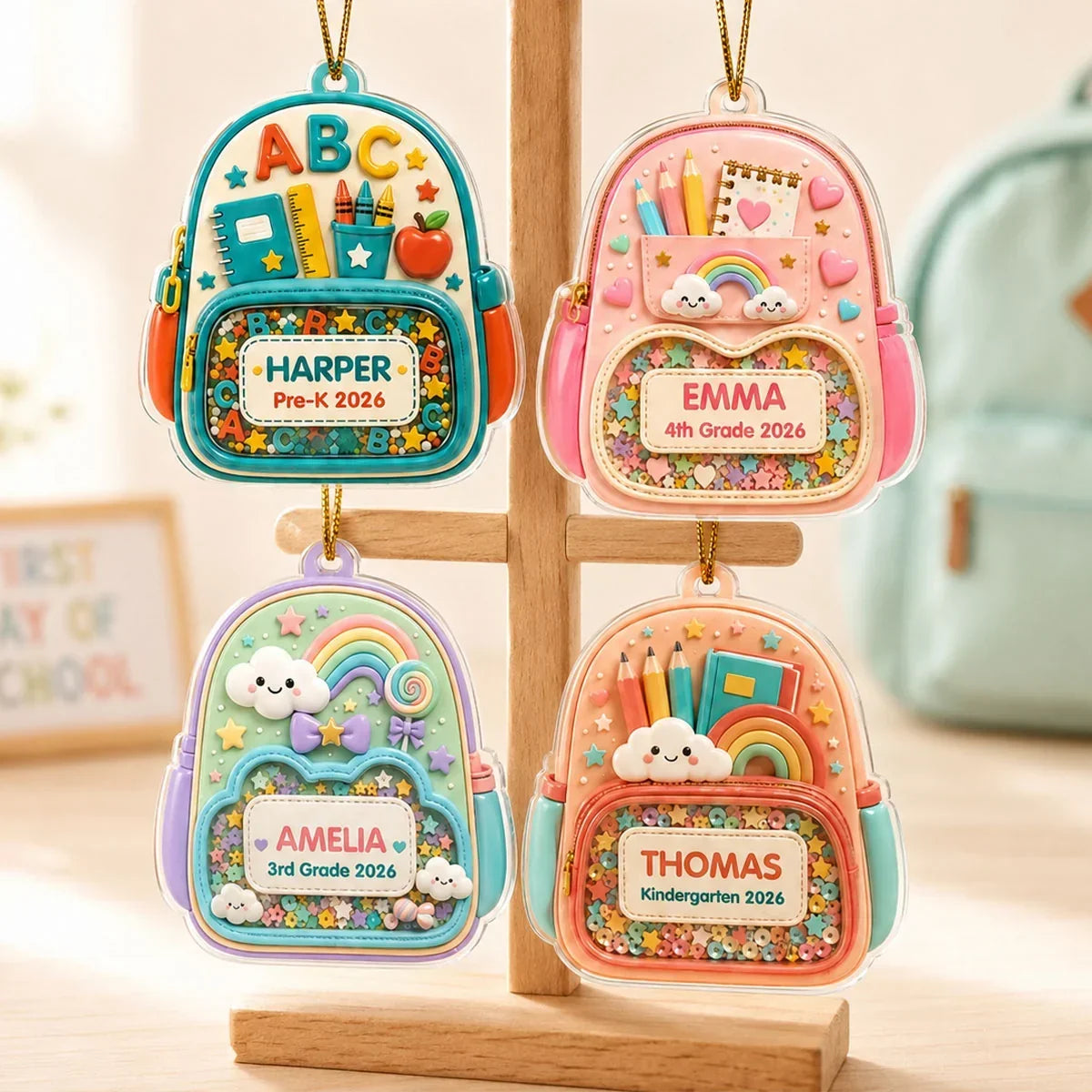Personalized Acrylic School Backpack Ornament Gift for Kids