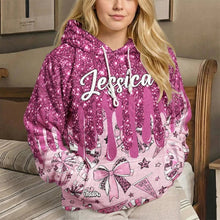 Load image into Gallery viewer, Personalized Youth Flannel Hoodie with Glitter Cheer Design Gift for Cheerleaders

