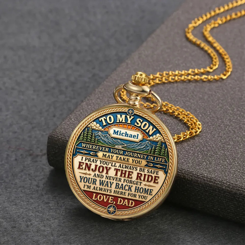 Personalized Pocket Watch with Mountain Quote Gift for Son