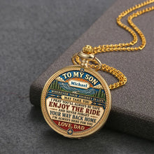 Load image into Gallery viewer, Personalized Pocket Watch with Mountain Quote Gift for Son
