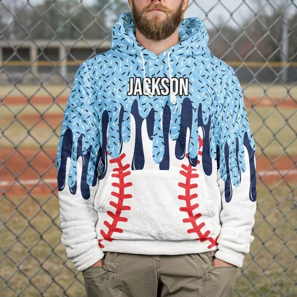 Personalized Youth Flannel Hoodie Custom Baseball Drip Art Gift