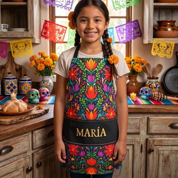 Personalized Waterproof Apron Vibrant Mexican Floral Gift for Mom