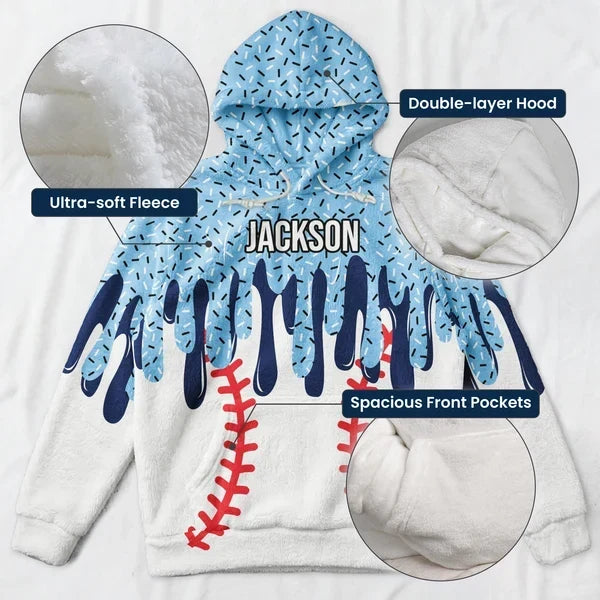 Personalized Youth Flannel Hoodie Custom Baseball Drip Art Gift