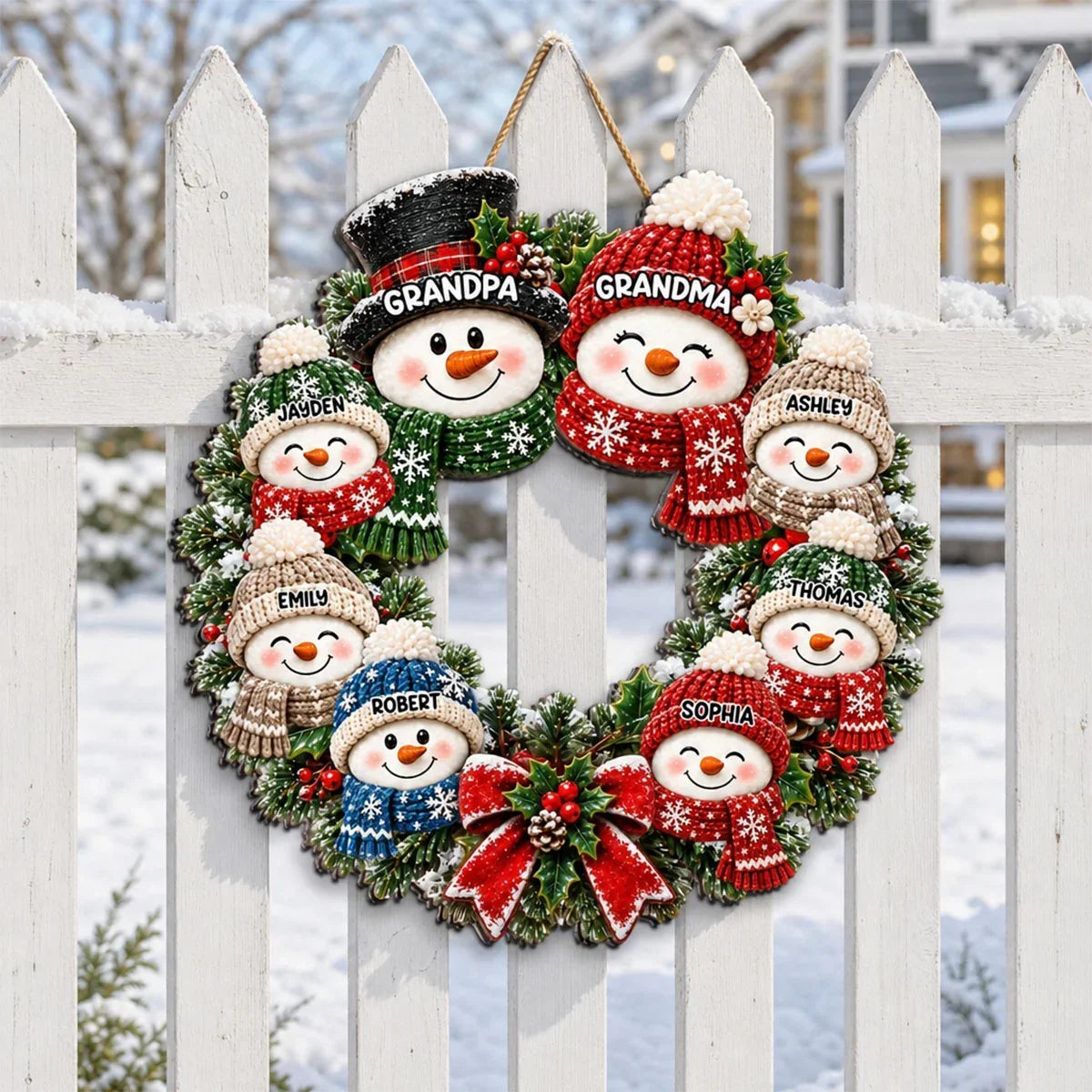 Custom Snowman Family Wooden Sign Unique Gift for Grandparents
