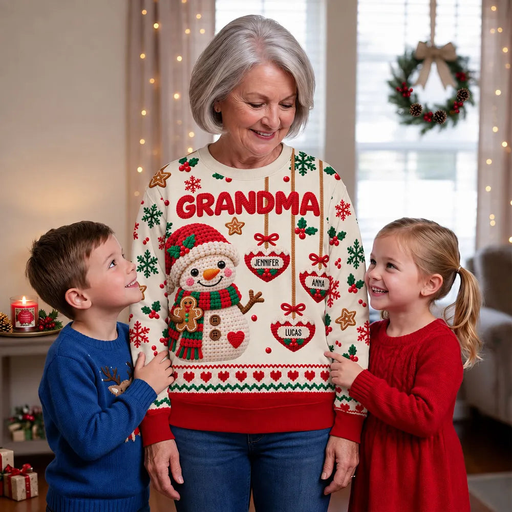 Personalized Sweatshirt with Snowman & Gingerbread for Grandma - Unique Christmas Gift