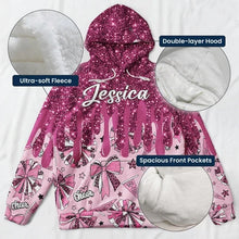 Load image into Gallery viewer, Personalized Youth Flannel Hoodie with Glitter Cheer Design Gift for Cheerleaders
