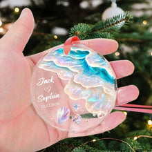 Load image into Gallery viewer, Personalized Crystal Ornament Iridescent Ocean Waves Gift for Newlyweds
