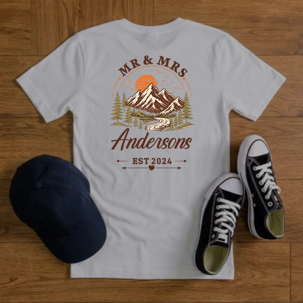 Personalized Mountain Sunset Tee Custom Couple Gift for Wedding