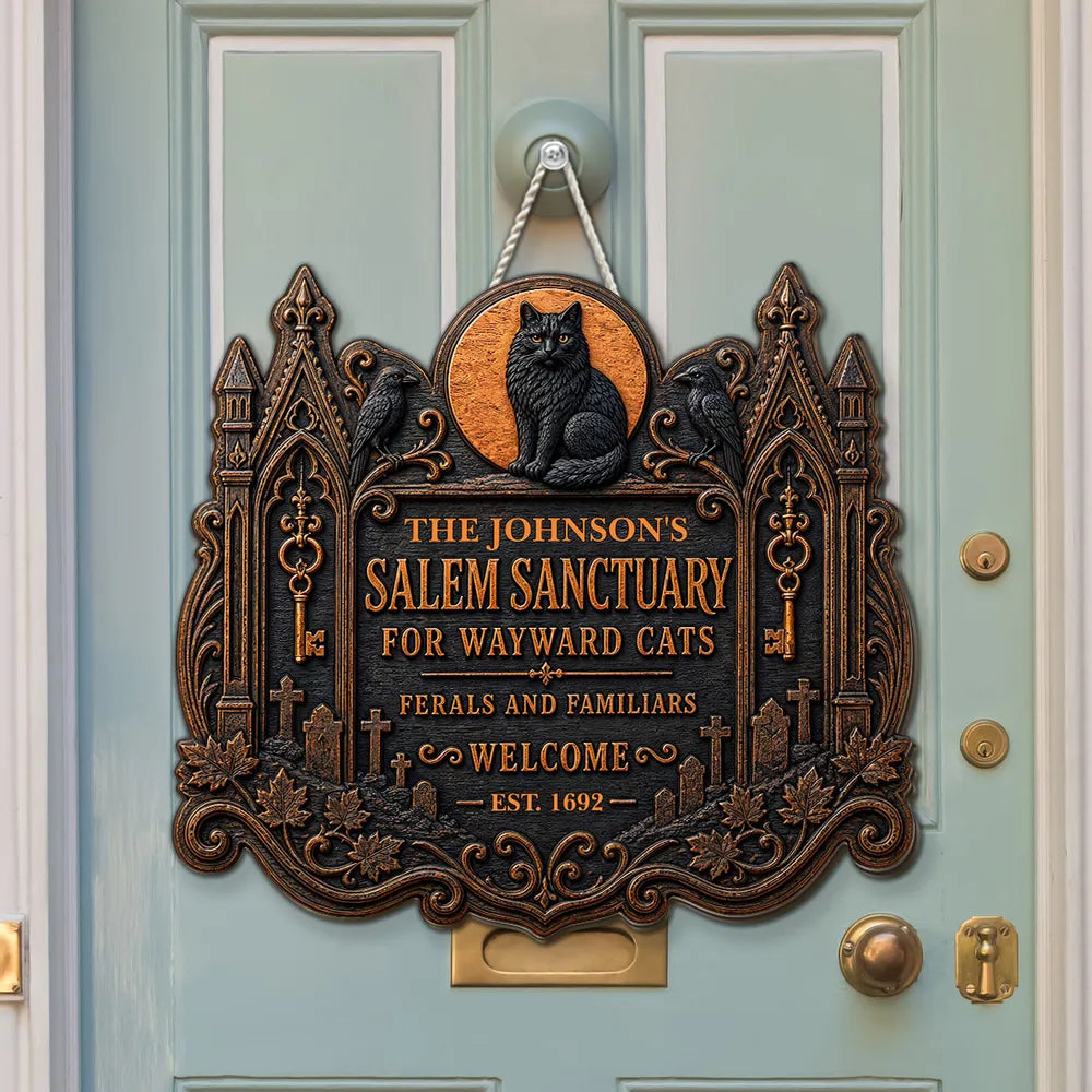 Personalized Haunted House Wooden Sign for Cat Lovers Gift