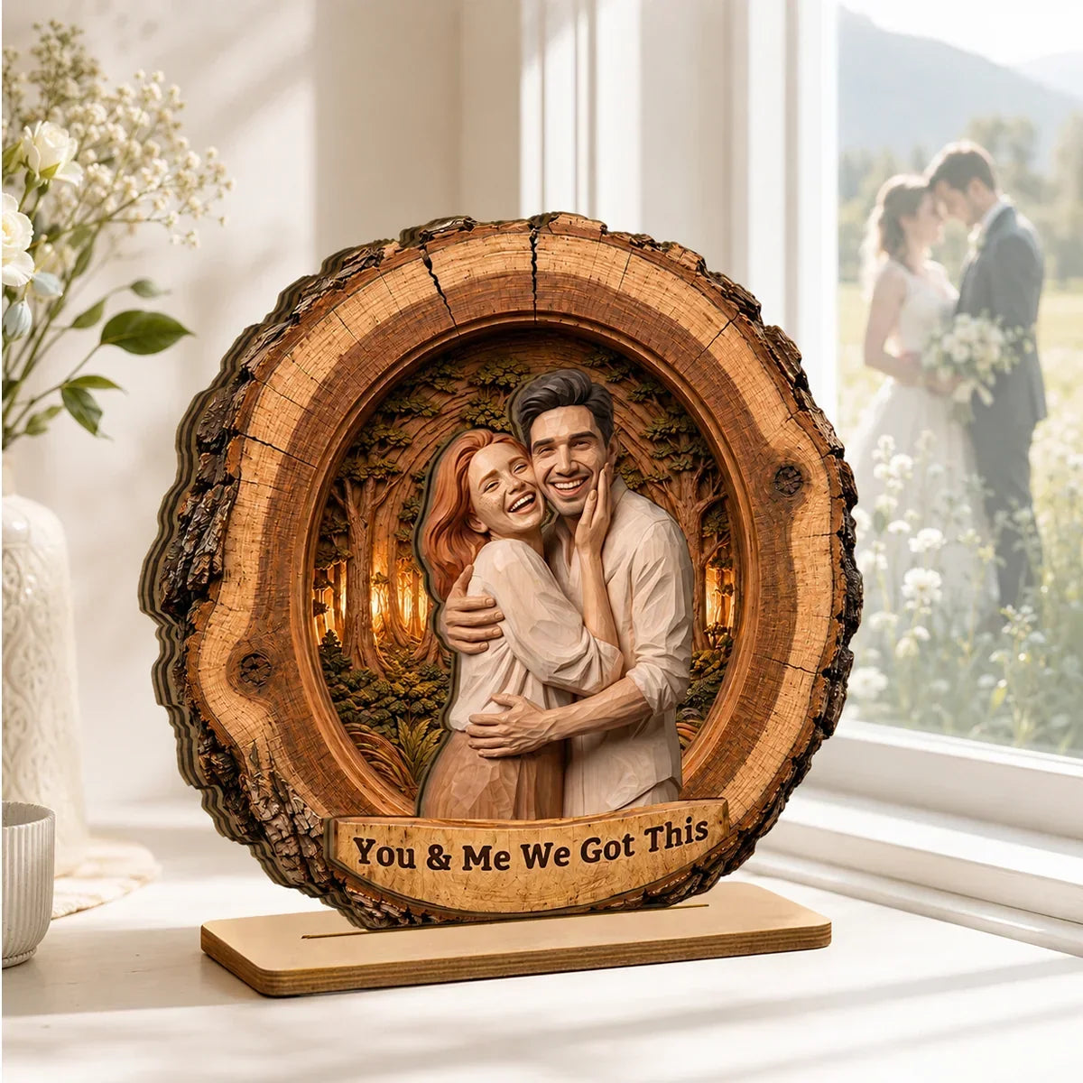 Personalized 2-Layer Wooden Plaque Hugging Couple Gift for Partner
