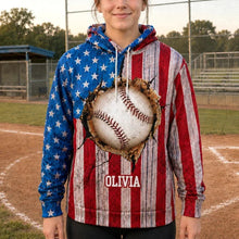 Load image into Gallery viewer, Personalized Youth Flannel Hoodie Baseball Vintage Design Gift
